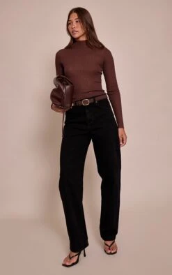 Prettylittlething Brown Sheer Knit High Neck Top -FRAME Clothing Shop 2692b2583e3d4c5822f6bcd4dc42ac308cb1e8e5 CNN6999 3 brown sheer knit high neck top