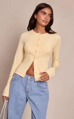 Prettylittlething Butter Cream Button Through Fine Knit Cardigan