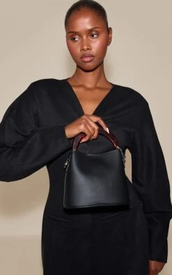 Chocolate Resin Handle Bucket Bag