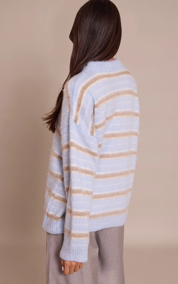 Prettylittlething Brown Striped Brushed Knit Sweater 2 Prettylittlething Brown Striped Brushed Knit Sweater - Image 2