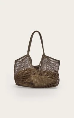 PrettyLittleThing Olive Green Fishnet Mesh Shoulder Bag - Slouchy Tote with Inner Pouch -FRAME Clothing Shop 2b5de6c277026d145ef194a0d608b64598de04fb CNN7973 4 olive fishnet shoulder bag with inner pouch
