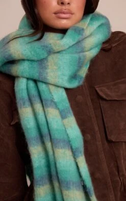 Blue Green Striped Blanket Scarf