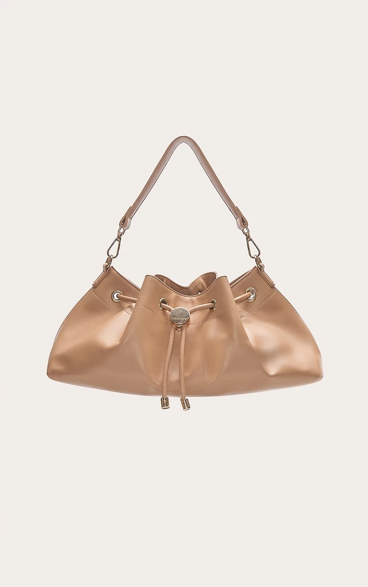 PrettyLittleThing Tan Soft PU Drawstring Shoulder Bag – Chic Minimalist Small Handbag 2 PrettyLittleThing Tan Soft PU Drawstring Shoulder Bag – Chic Minimalist Small Handbag - Image 2