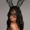 PrettyLittleThing Black Lace Veil Bunny Ear Headband – Gothic Halloween Costume Accessory
