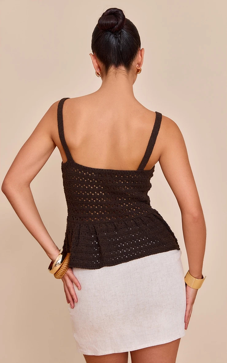 Prettylittlething Chocolate Peplum Knit Crochet Top 2 Prettylittlething Chocolate Peplum Knit Crochet Top - Image 2