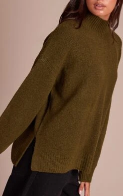 Prettylittlething Khaki Oversized Polo Neck Knitted Sweater -FRAME Clothing Shop 2d30f9707f1bb4eb8a876967da0903281f767bc5 CNN7019 4 khaki oversized polo neck knitted jumper