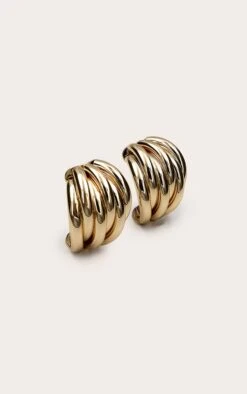 Prettylittlething Gold Large Ribbed Oval Stud Earrings