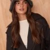 PrettyLittleThing Grey Faux Fur Fluffy Oversized Bucket Hat