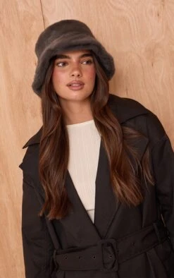 Prettylittlething Grey Faux Fur Bucket Hat