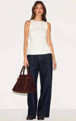 Prettylittlething Cream Rib Knit Boat Neck Peplum Top -FRAME Clothing Shop 3084f98993fdade4cde662e1c6cfef4b0759d814 CNM7667 3 cream rib knit boat neck peplum top