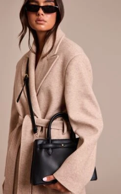 Prettylittlething Black Buttery PU Gold Hardware Hand Bag