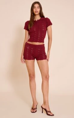 Prettylittlething Burgundy Crochet Polo Neck Top -FRAME Clothing Shop 313fe5b8fca4a80e5cd39a0c585233837c951ba7 CNN6395 3 plum crochet polo neck top