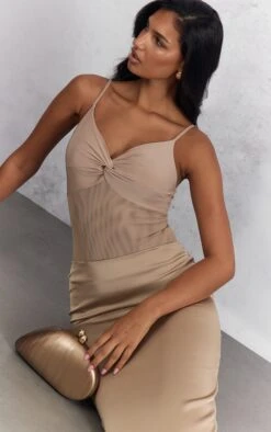 Chocolate Metallic Pebble Hard Clutch Bag