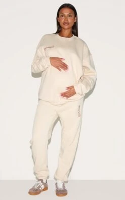 PRETTYLITTLETHING Maternity Stone Logo Cuffed Sweatpants