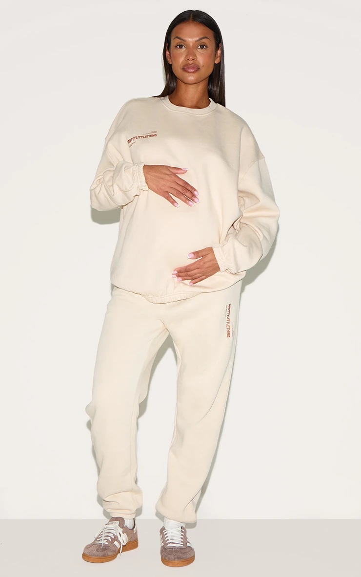 PrettyLittleThing Maternity Stone Logo Cuffed Sweatpants - Premium Fleece Athleisure Joggers 1 PrettyLittleThing Maternity Stone Logo Cuffed Sweatpants - Premium Fleece Athleisure Joggers