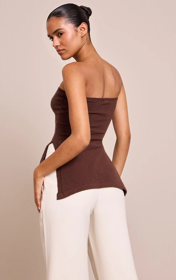 Prettylittlething Chocolate Bandeau Longline Knit Top 2 Prettylittlething Chocolate Bandeau Longline Knit Top - Image 2