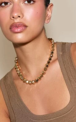 PrettyLittleThing Gold Textured Bubble Statement Necklace – Chunky Irregular Link Chain
