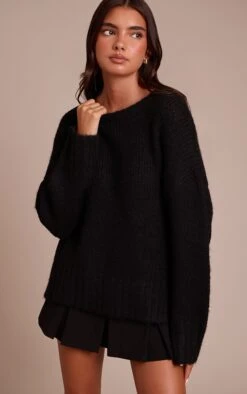 Black Rib Detail Oversized Sweater