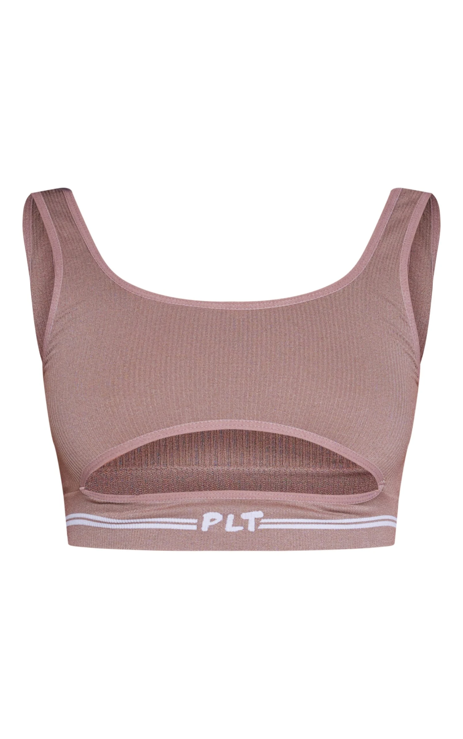 PRETTYLITTLETHING Mocha Seamless Rib Cut Out Bralette 5 PRETTYLITTLETHING Mocha Seamless Rib Cut Out Bralette - Image 5