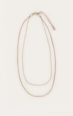 PrettyLittleThing Gold Dainty Simple Chain Double Layering Necklace - Recycled Brass Minimalist Jewelry