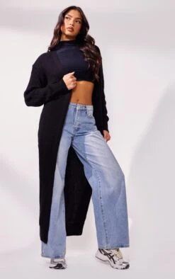 Prettylittlething Black Maxi Knitted Cardigan