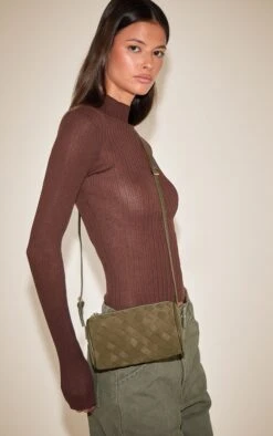 Prettylittlething Olive Faux Suede Cross Body Bag