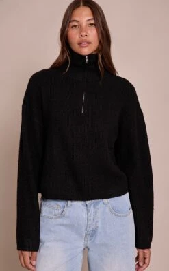 Black Half Zip Soft Knit Sweater -FRAME Clothing Shop 3aa6c27ed3ee1731e3ed5e189b8ab53f41b91a15 CNN9647 4 black half zip soft knit jumper