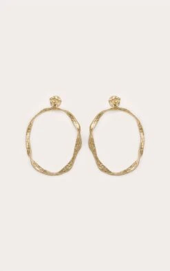 Prettylittlething Gold Crinkle Oversized Hoop Earrings
