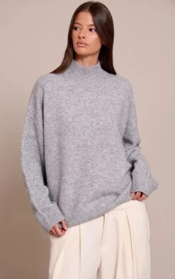 PrettyLittleThing Light Grey Marl Oversized Polo Neck Knitted Sweater – Relaxed Fit Wool Blend Knit -FRAME Clothing Shop 3c3a4631518f793ca10176ed1426a1faaedb8ce9 CNN7018 1 light grey marl oversized polo neck knitted jumper