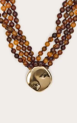 PrettyLittleThing Smokey Brown Resin & Gold Multi-Layered Textured Pendant Necklace -FRAME Clothing Shop 3f5fcc95784515597d057d1d4d857de6baeecc6c CNO2925 3 smokey brown resin gold textured pendant necklace