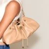 PrettyLittleThing Tan Soft PU Drawstring Shoulder Bag – Chic Minimalist Small Handbag