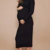 PrettyLittleThing Maternity Black Ribbed Long Sleeve Bodycon Midi Dress