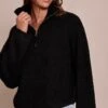 Women's Black Half Zip Soft Knit Sweater – Oversized Funnel Neck Relaxed Fit
