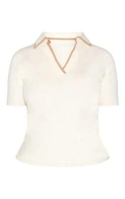 Prettylittlething Cream Knitted Contrast Polo Collar Top -FRAME Clothing Shop 41b135828a2f75223111501705c30d88378477d9 CNM7666 5 cream knitted contrast polo collar top