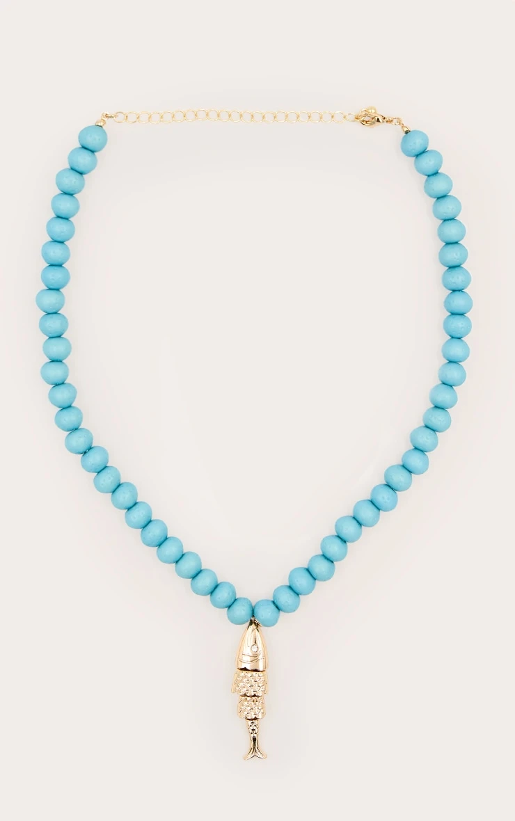 PrettyLittleThing Aqua Beaded Fish Pendant - Whimsical Summer Statement Necklace 2 PrettyLittleThing Aqua Beaded Fish Pendant - Whimsical Summer Statement Necklace - Image 2