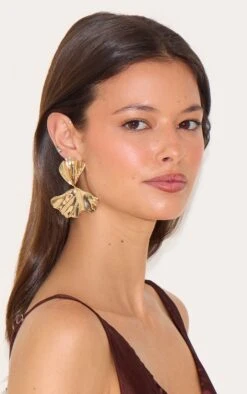 Prettylittlething Gold Pleated Twist Statement Earrings