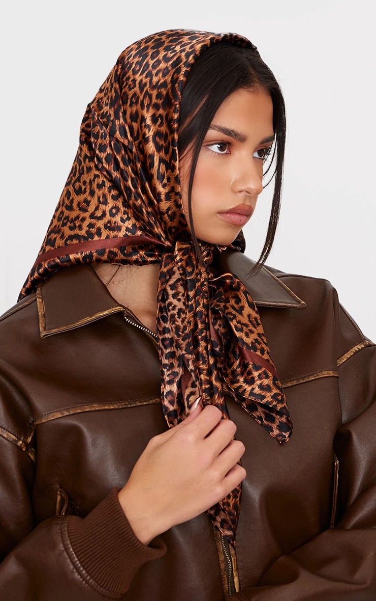 Prettylittlething Leopard Print Satin Head Scarf 1 Prettylittlething Leopard Print Satin Head Scarf