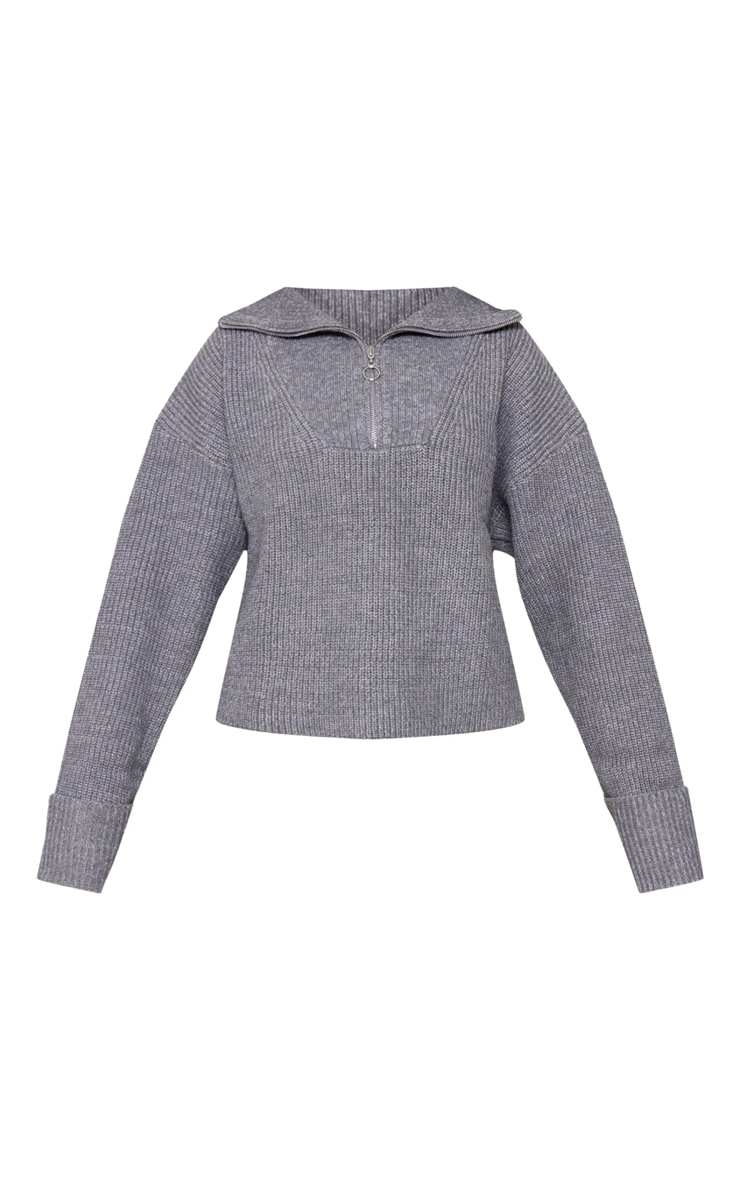 Prettylittlething Charcoal Grey Marl Chunky Knit Half Zip Sweater 5 Prettylittlething Charcoal Grey Marl Chunky Knit Half Zip Sweater - Image 5