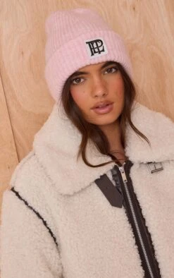 Prettylittlething PLT Baby Pink Brushed Knit Fold Over Beanie