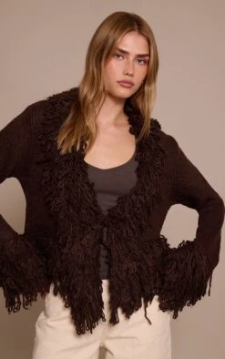Chocolate Loop Knit Edge Cardigan