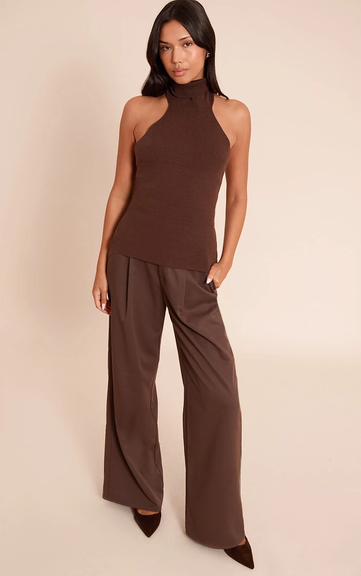 Prettylittlething Chocolate Compact Knit Halterneck Top 3 Prettylittlething Chocolate Compact Knit Halterneck Top - Image 3