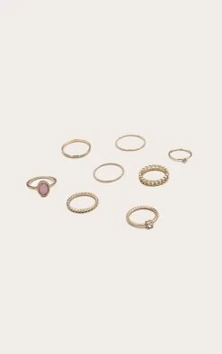 PrettyLittleThing Gold Mixed Textured Stackable Ring Set - 8 Pack