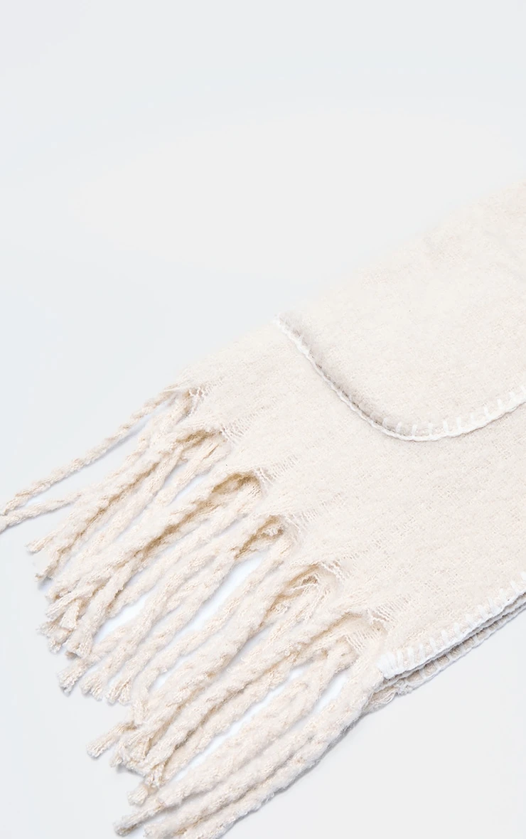 Prettylittlething Oatmeal Pocket Stitch Detail Tassel Scarf 2 Prettylittlething Oatmeal Pocket Stitch Detail Tassel Scarf - Image 2