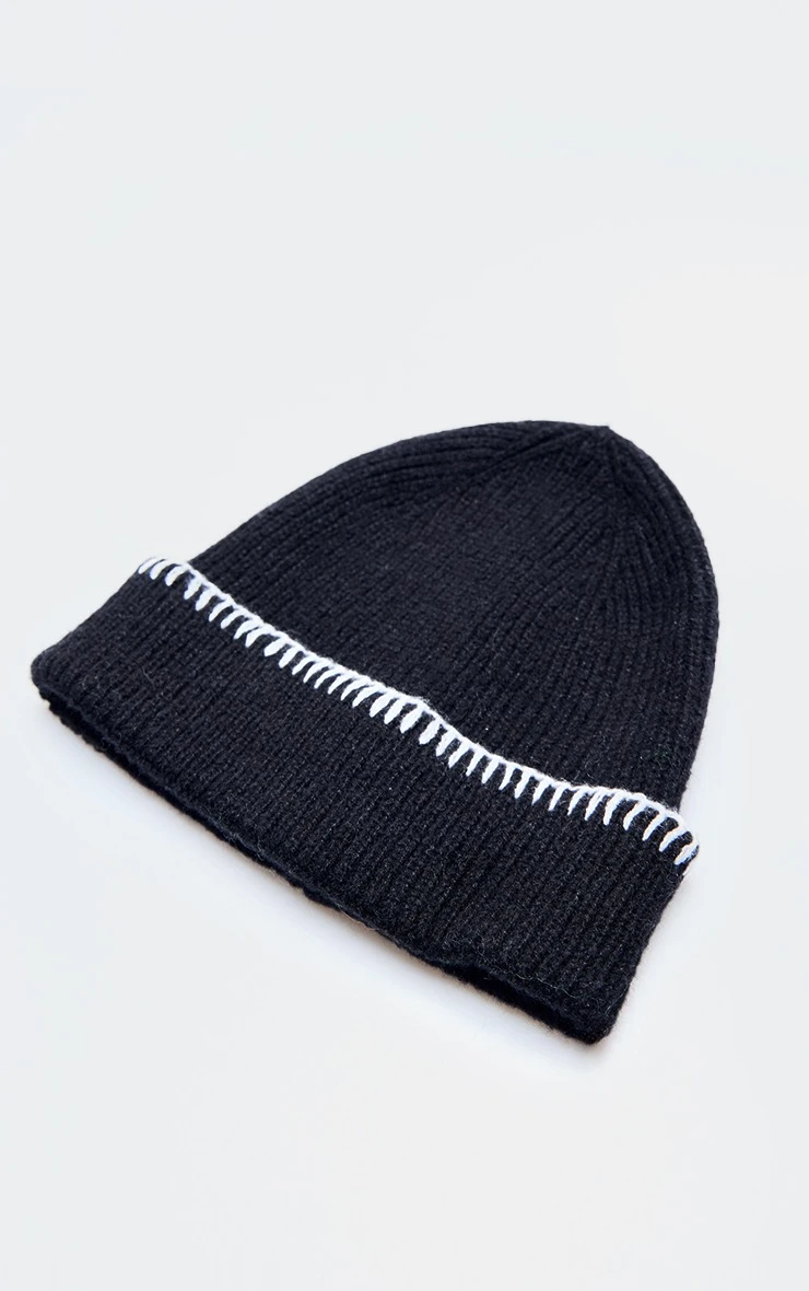 Prettylittlething Black Stitch Detail Rib Beanie 3 Prettylittlething Black Stitch Detail Rib Beanie - Image 3