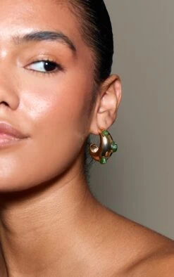 Prettylittlething Green Resin Dome Stud Hoop Earrings