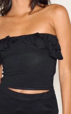 Prettylittlething Black Fine Knit Bandeau Frill Top -FRAME Clothing Shop 4f965cb94d6160696bb6dddface25da5f95e5d70 CNM1213 4 black fine knit bardot frill top
