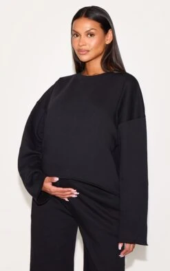 Prettylittlething Maternity Black Cropped Fleeceback Sweatshirt