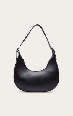 PrettyLittleThing Black PU Crescent Shoulder Bag - Curved Minimalist Underarm Handbag