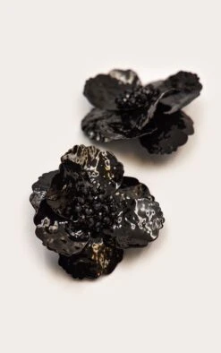 Prettylittlething Black Diamante Detail Flower Statement Earrings -FRAME Clothing Shop 52286a82a7b03f3888decfa9e18d3aabd1d25280 CNO5288 3 black diamante detail flower statement earrings