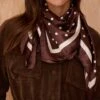 PrettyLittleThing Chocolate and Cream Polka Dot Satin Square Scarf